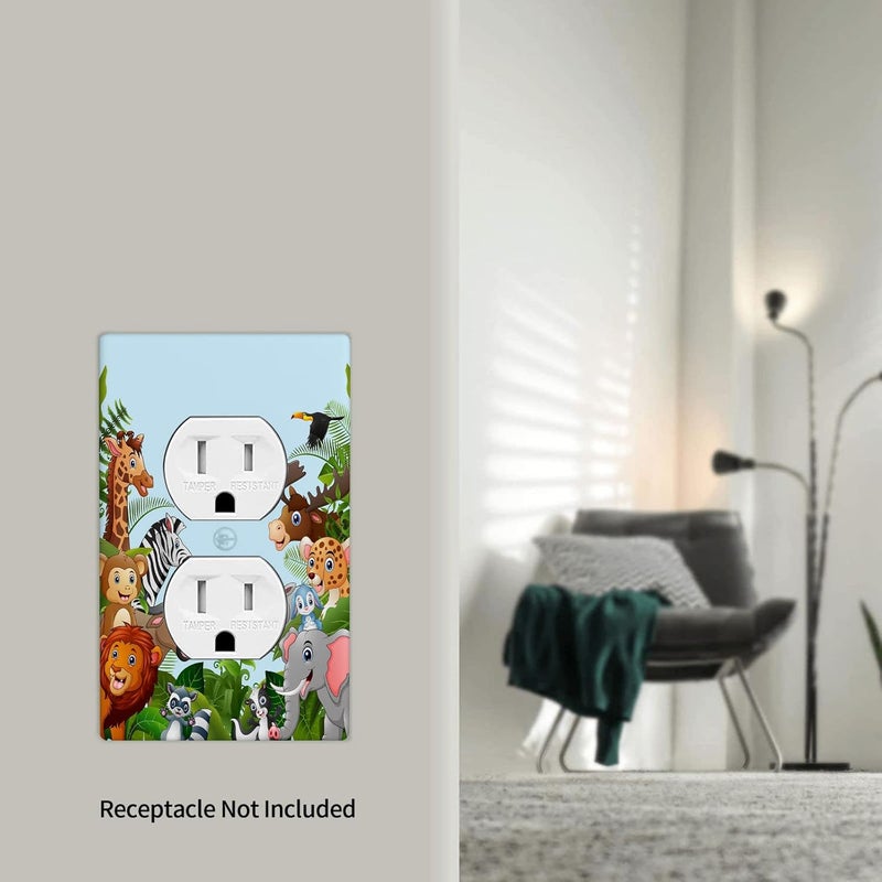 Czrouz Cartoon Forest Animals 1 Gang Duplex Light Switch Cover, Cute Elephant Giraffe Lion Outlet Covers Wall Plate Decorative Electrical Receptacle Faceplate for Kitchen Bathroom Home Art Wall Panel Decor - Image 5
